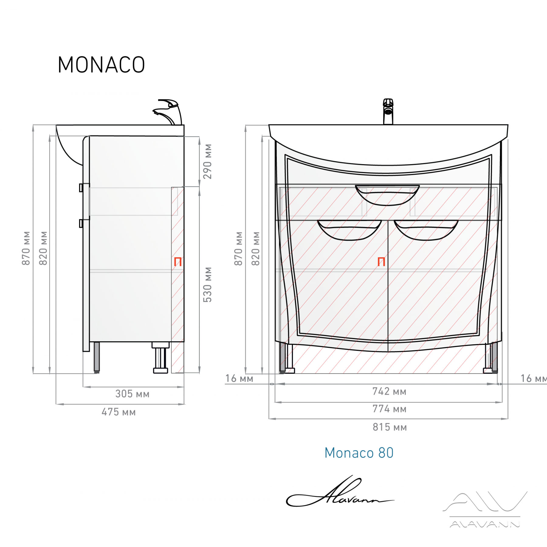 Тумба с раковиной monaco 65 белая