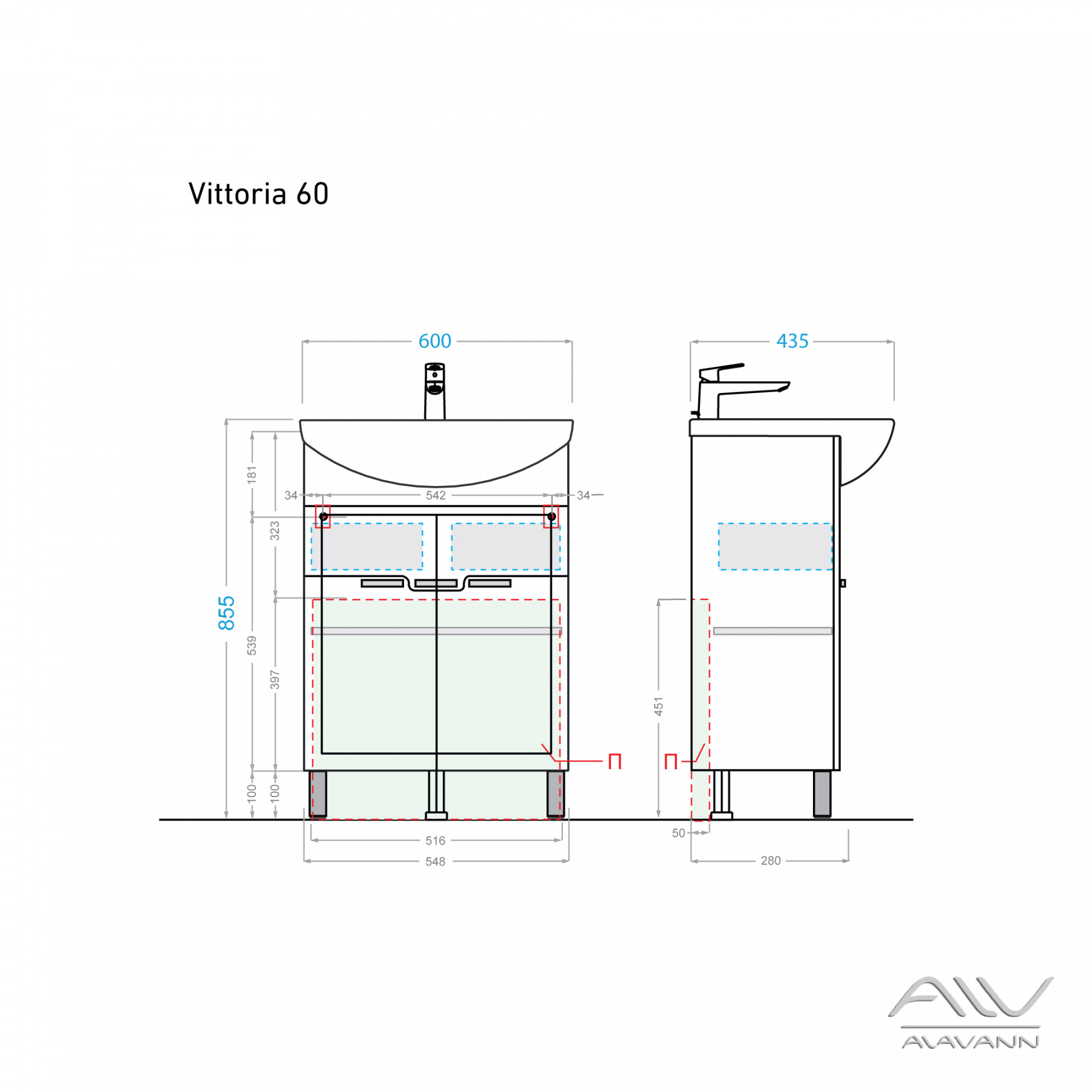 Тумба с раковиной alavann vittoria 65 02