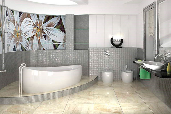 Дизайн ванной комнаты в серых и белых тонах