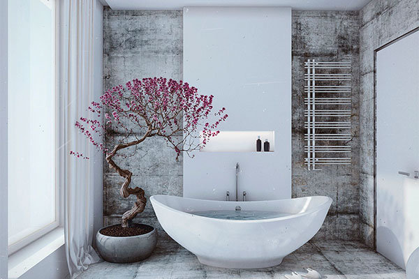 Дизайн ванной комнаты с бетонной фактурой в стиле лофт