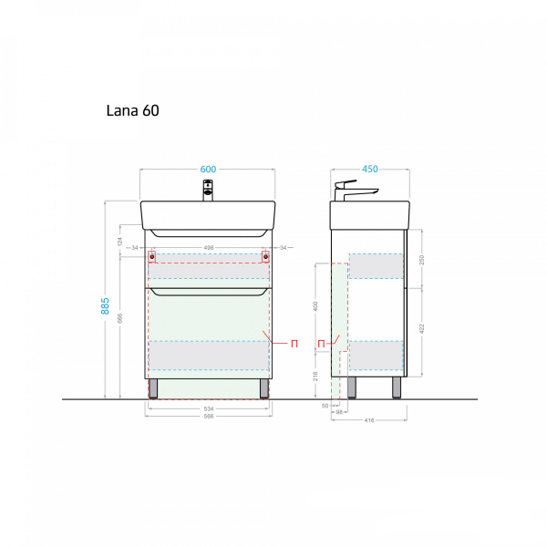 Тумба Lana 60 с умывальником Нео  - изображение 7