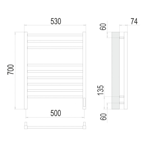 Полотенцесушитель электрический Terminus Сицилия П9 500x700 хром - изображение 3