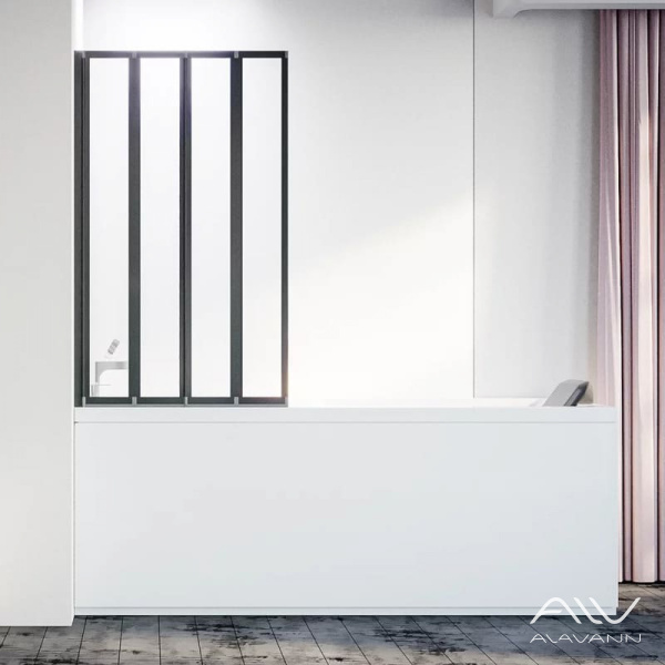 Шторка на ванну Veconi Palau PL-74BL складная, 90x150 см, профиль черный матовый - изображение 1