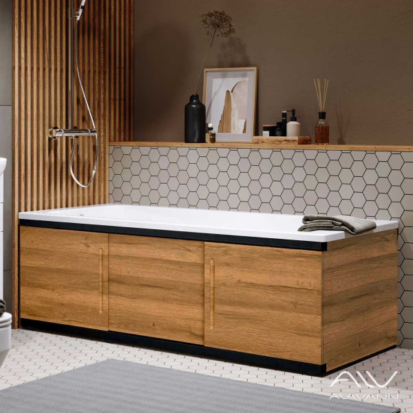 Экран под ванну Alt Black 180 МДФ раздвижной дуб - изображение 1