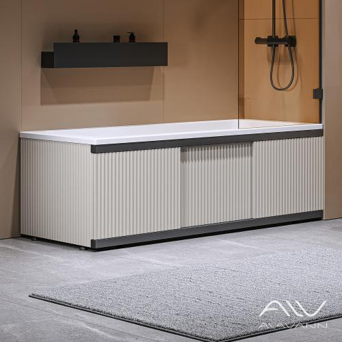 Экран под ванну Альт Блэк 150 бежевый с фрезеровкой, из МДФ, раздвижной 