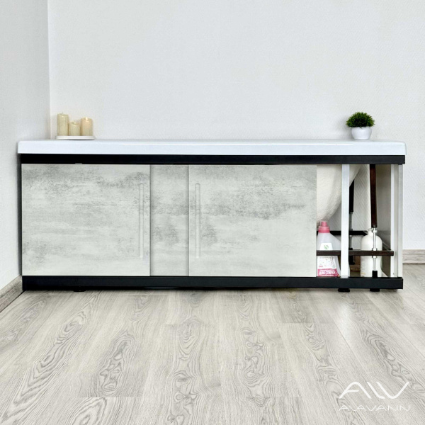 Экран под ванну Alt Black 150 МДФ раздвижной серый бетон - изображение 3