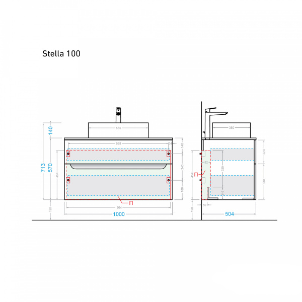 Тумба с раковиной Stella 100 фуксия - изображение 4