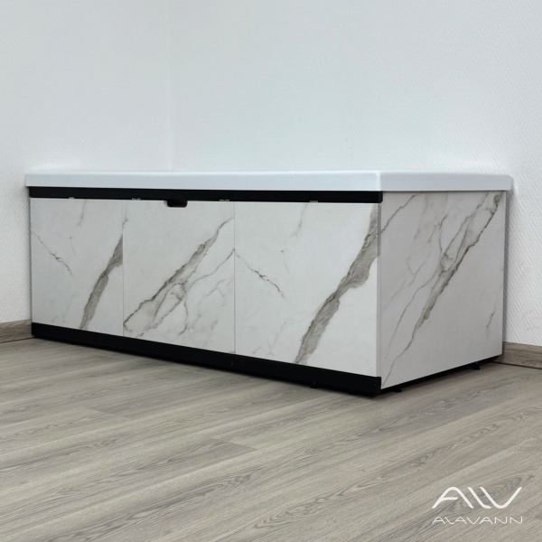 Экран под ванну МДФ Рита Блэк 150 белый мрамор, раздвижной - изображение 4