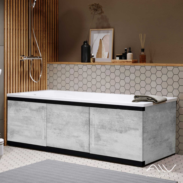Экран под ванну Alt Black 150 МДФ раздвижной серый бетон - изображение 1