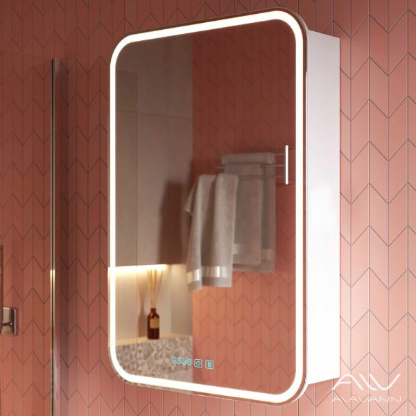 Зеркальный шкаф Lana Plus 60 с подсветкой и часами, сенсорное с антизапотеванием - изображение 1