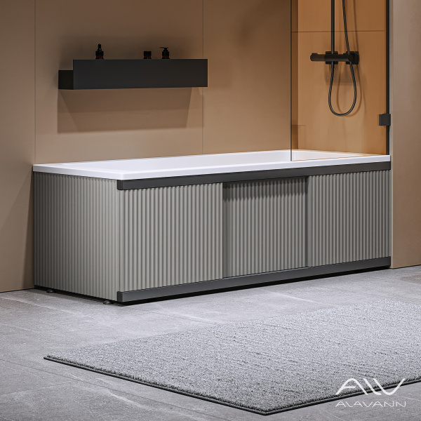 Экран под ванну Альт Блэк 170 серый с фрезеровкой, из МДФ, раздвижной - изображение 1