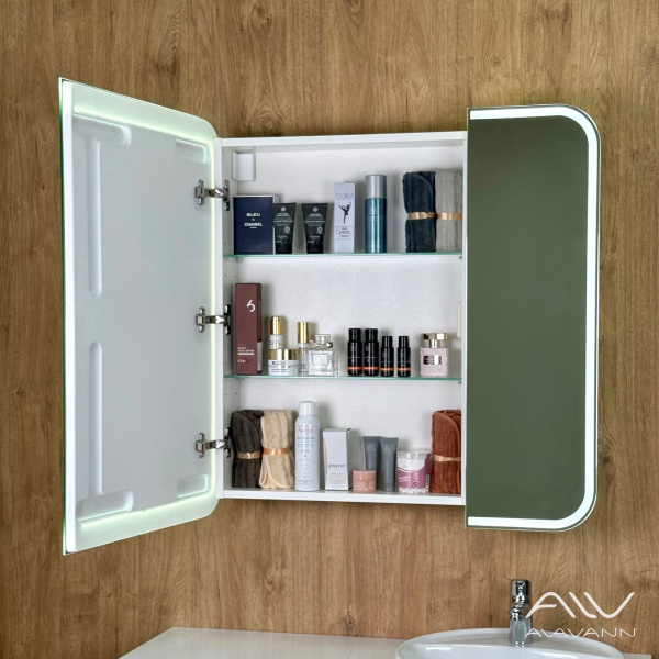 Зеркало-шкаф Лана Плюс 80x80 с подсветкой, часами и подогревом - изображение 2