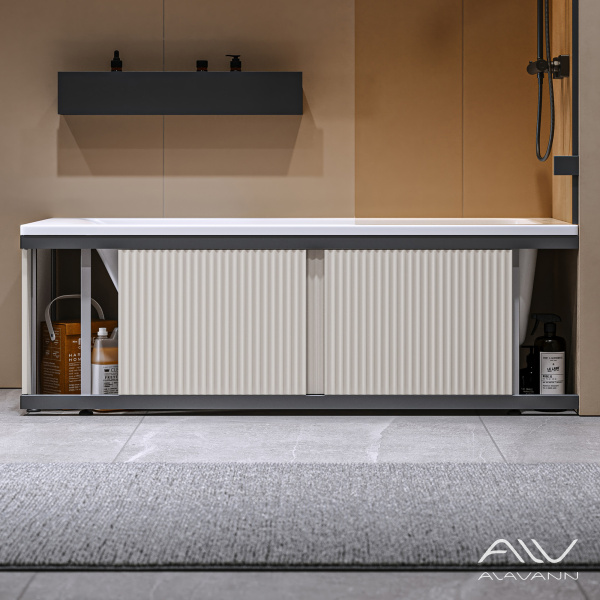 Экран под ванну Альт Блэк 150 бежевый с фрезеровкой, из МДФ, раздвижной  - изображение 2