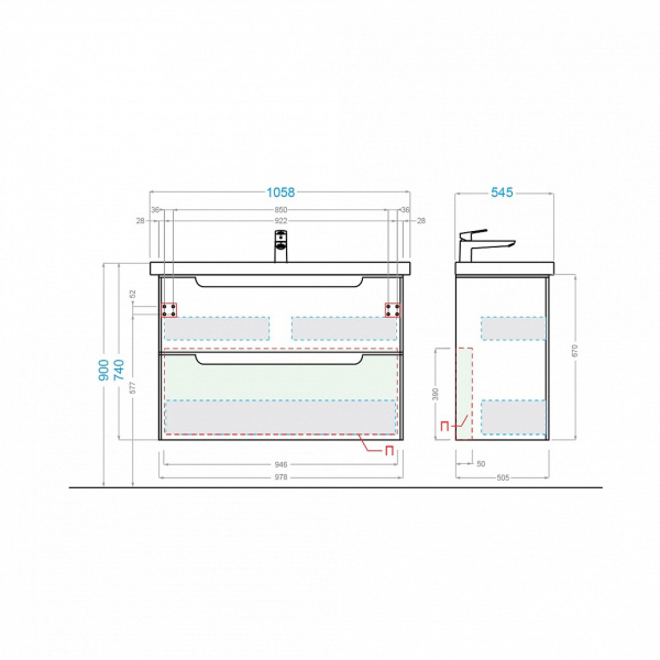 Тумба с раковиной Berta 105 белая - изображение 10