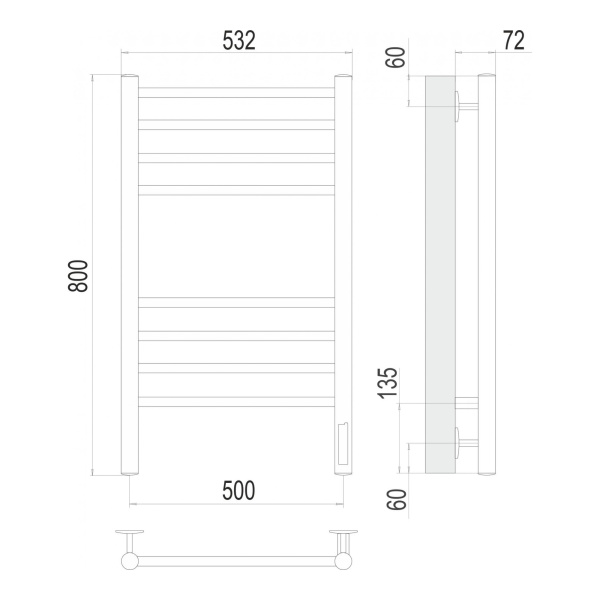 Полотенцесушитель электрический Terminus Аврора П8 500x800 матовый чёрный - изображение 3