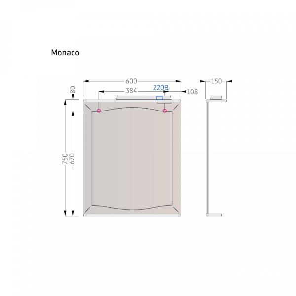 Зеркало с подсветкой и полкой Monaco 60-01 - изображение 5