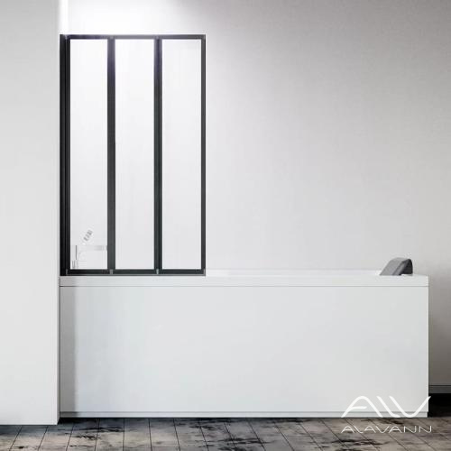 Шторка на ванну Veconi Palau PL-73BL складная, 90x150 см, профиль черный матовый