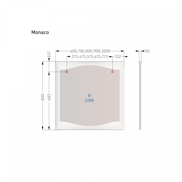 Зеркало Monaco 70 с подсветкой - изображение 3