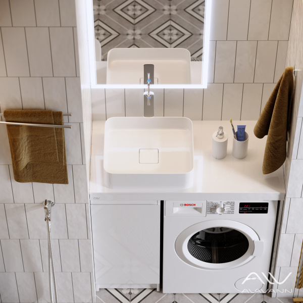 Комплект тумба  Soft 100 левая, столешница МДФ с умывальником Купер, зеркало Emma 60 - изображение 2