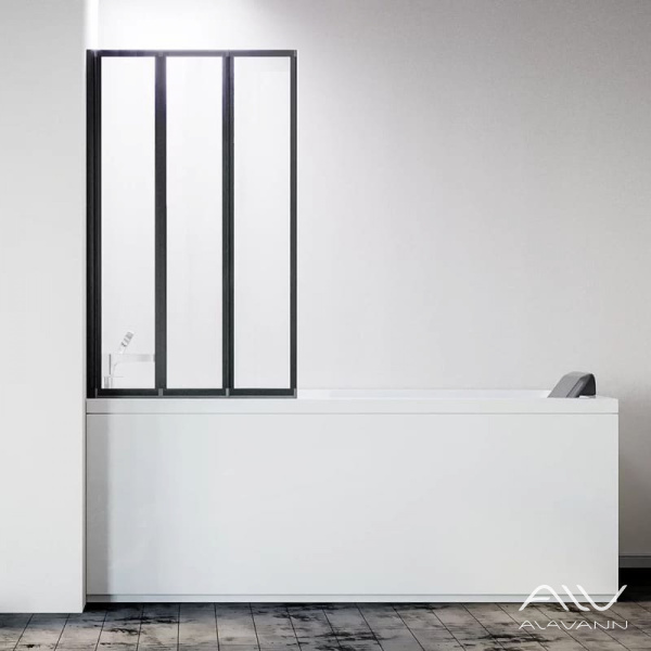 Шторка на ванну Veconi Palau PL-73BL складная, 90x150 см, профиль черный матовый - изображение 1