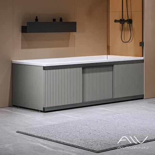 Экран под ванну Альт Блэк 170 серый с фрезеровкой, из МДФ, раздвижной