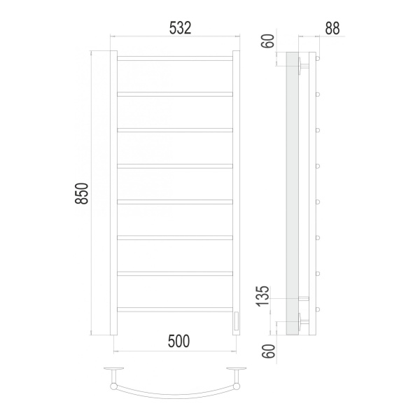 Полотенцесушитель электрический Terminus Классик П8 500x850 хром - изображение 3