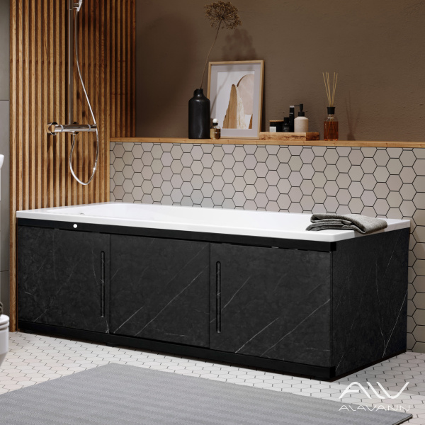 Экран под ванну Alt Black 170 МДФ раздвижной черный мрамор - изображение 1