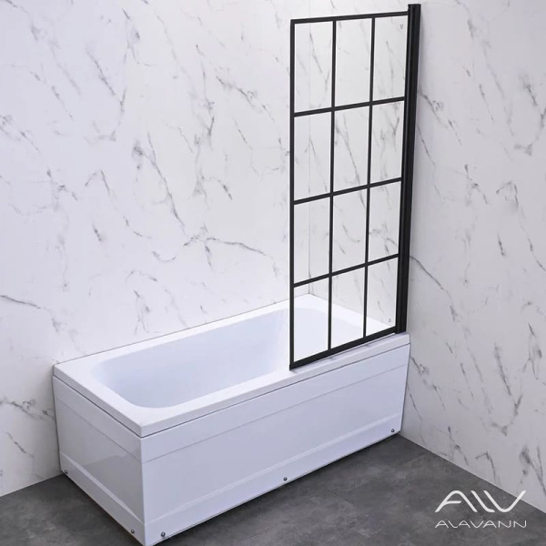 Шторка на ванну Veconi Palau PL-77R распашная, 90x150 см, профиль черный матовый - изображение 1