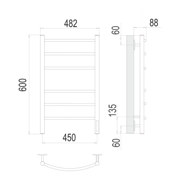 Полотенцесушитель электрический Terminus Классик П6 450х600 КС 9005 чёрный матовый - изображение 3