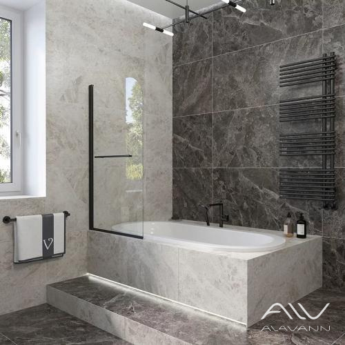 Шторка на ванну Veconi Palau PL-79B распашная, 80x150, профиль черный матовый