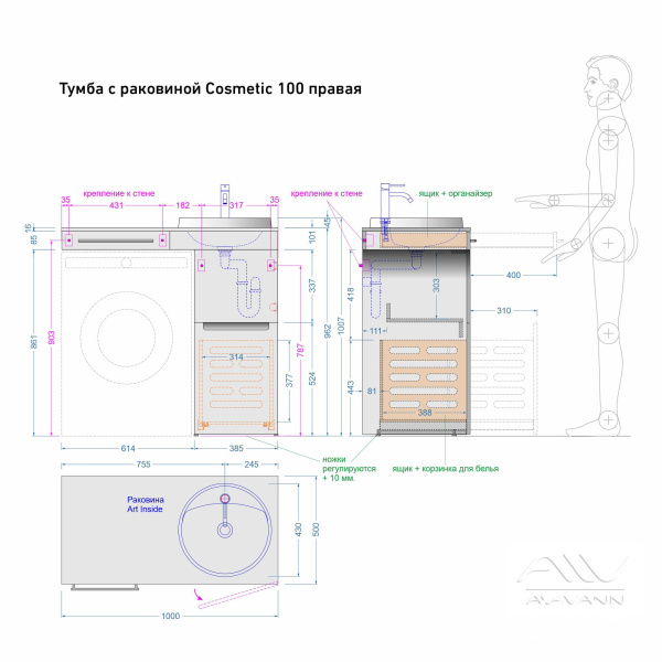 Тумба с раковиной Cosmetic 100 белая - изображение 6