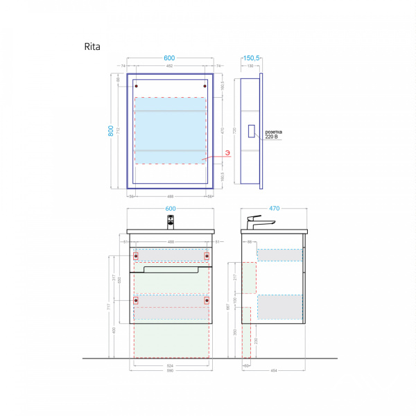 Комплект мебели Rita 60 белый - изображение 9