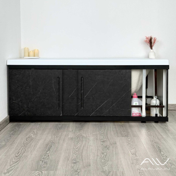 Экран под ванну Alt Black 170 МДФ раздвижной черный мрамор - изображение 3