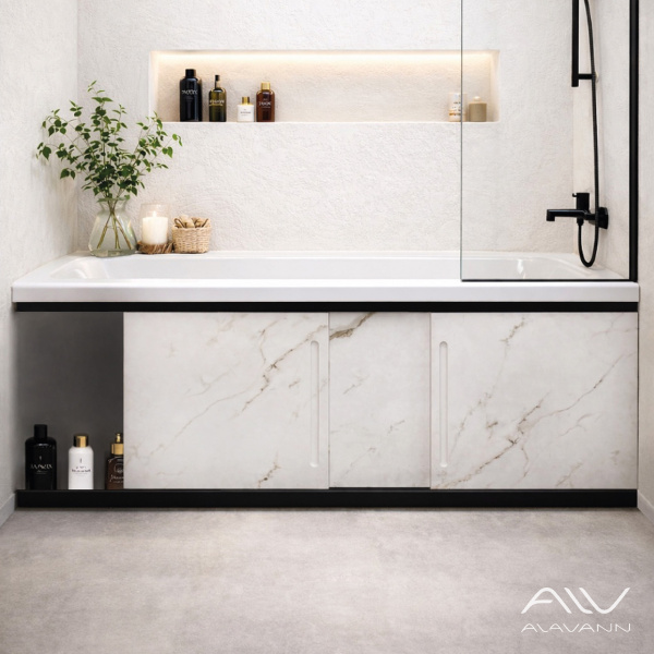 Экран под ванну Альт Блэк 150 белый мрамор, МДФ, раздвижной - изображение 2