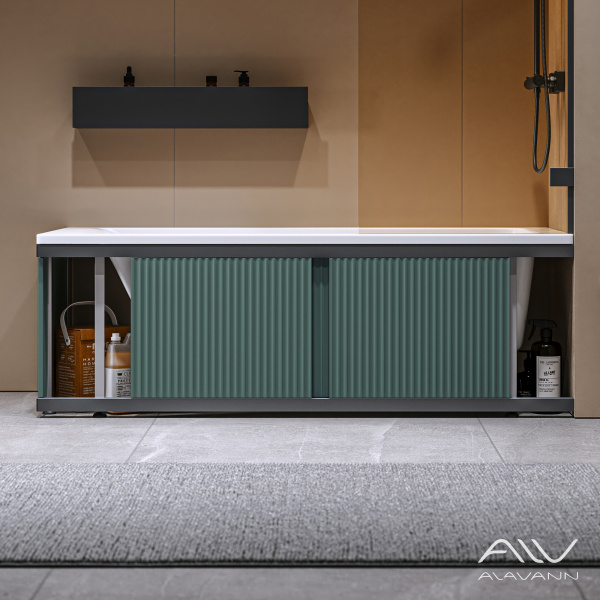 Экран под ванну Альт Блэк 150 зеленый хвойный с фрезеровкой, из МДФ, раздвижной  - изображение 2