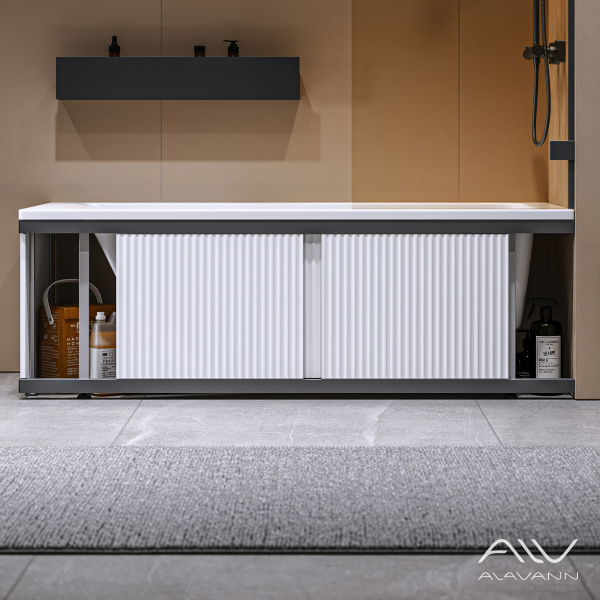 Экран под ванну Альт Блэк 150 белый с фрезеровкой, из МДФ, раздвижной  - изображение 2