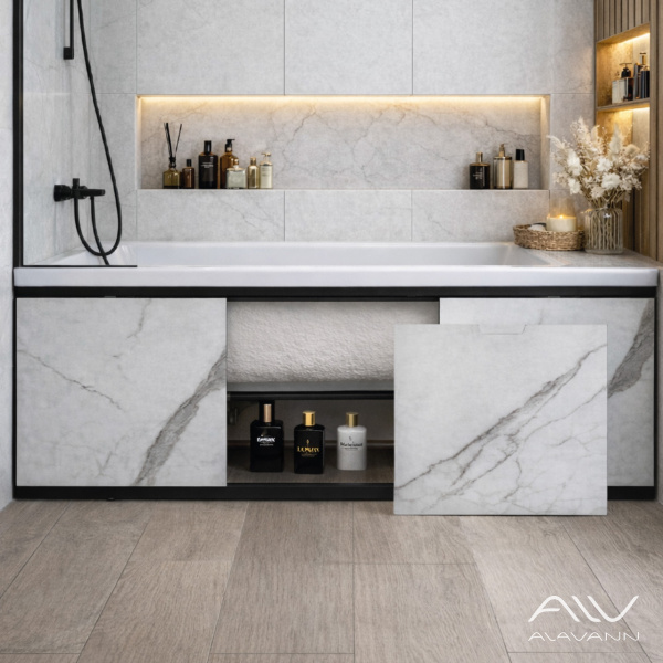 Экран под ванну МДФ Рита Блэк 150 белый мрамор, раздвижной - изображение 2