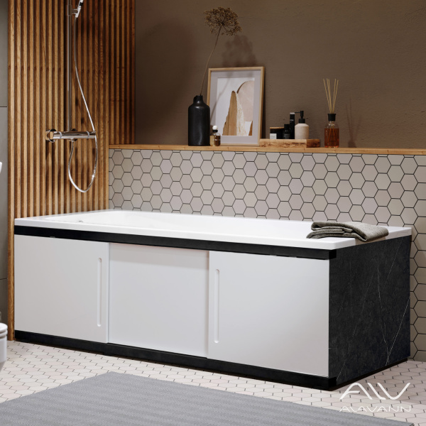 Экран под ванну Alt Black 180 МДФ раздвижной белый - изображение 1