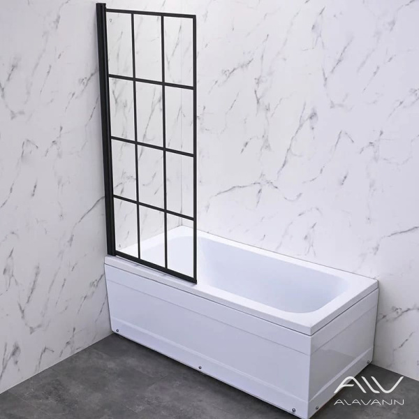 Шторка на ванну Veconi Palau PL-77L распашная, 70x150 см, профиль черный матовый - изображение 1