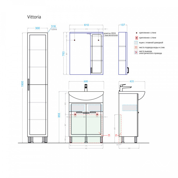 Комплект мебели Vittoria 60-02 белый - изображение 8