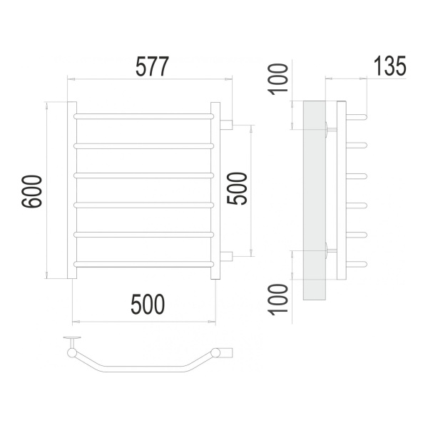 Полотенцесушитель водяной Terminus Виктория П6 500x600 с боковым подключением 500 - изображение 3