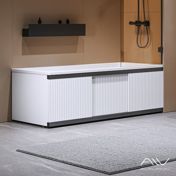 Экран под ванну Альт Блэк 150 белый с фрезеровкой, из МДФ, раздвижной  - изображение 1