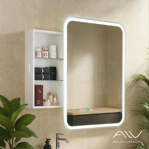Зеркало-шкаф Косметик Лайт Плюс 60x80 с подсветкой и сменой цвета, часами и подогревом