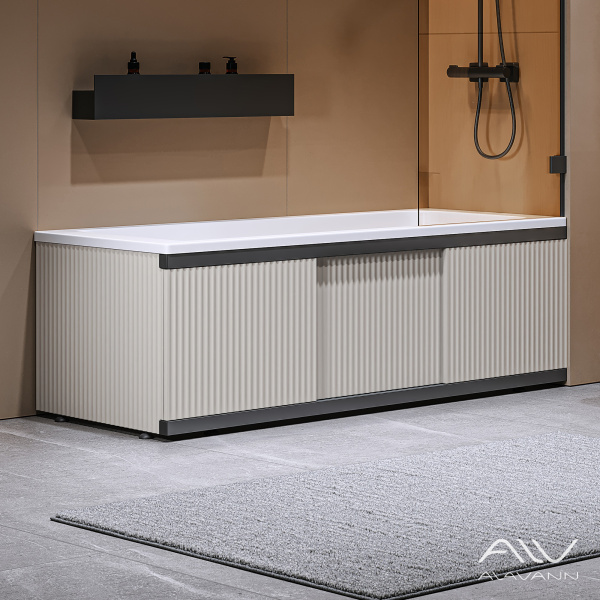 Экран под ванну Альт Блэк 150 бежевый с фрезеровкой, из МДФ, раздвижной  - изображение 1
