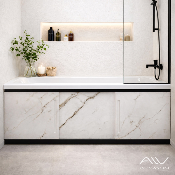 Экран под ванну Альт Блэк 150 белый мрамор, МДФ, раздвижной - изображение 1