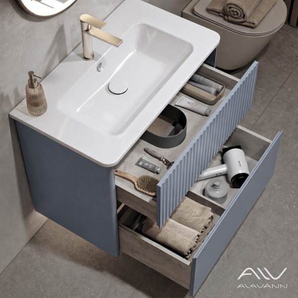 Тумба с раковиной Wave 80 голубой деним - изображение 2