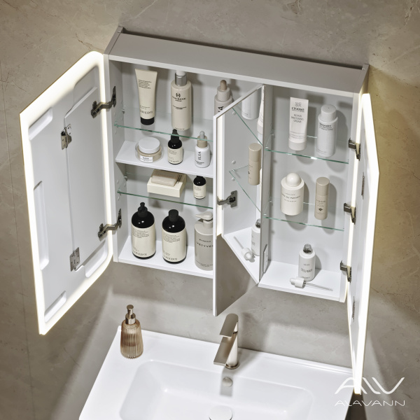 Зеркало-шкаф трюмо Косметик Лайт Плюс 80x80 с подсветкой, часами и подогревом - изображение 2