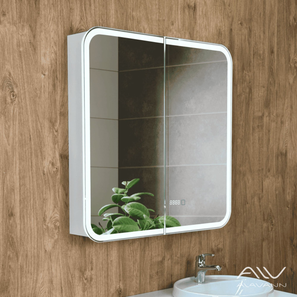 Зеркало-шкаф трюмо Косметик Лайт Плюс 80x80 с подсветкой, часами и подогревом - изображение 7