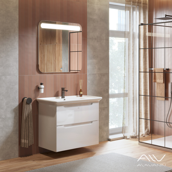 Комплект мебели Berta 85 белый (тумба Berta 85; ум. Дуглас 85; зеркало Largo 80) - изображение 1