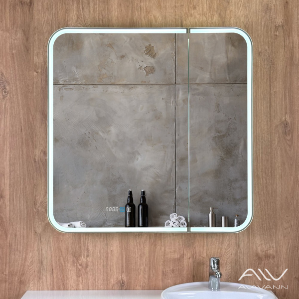 Зеркало-шкаф Лана Плюс 80x80 с подсветкой, часами и подогревом - изображение 9